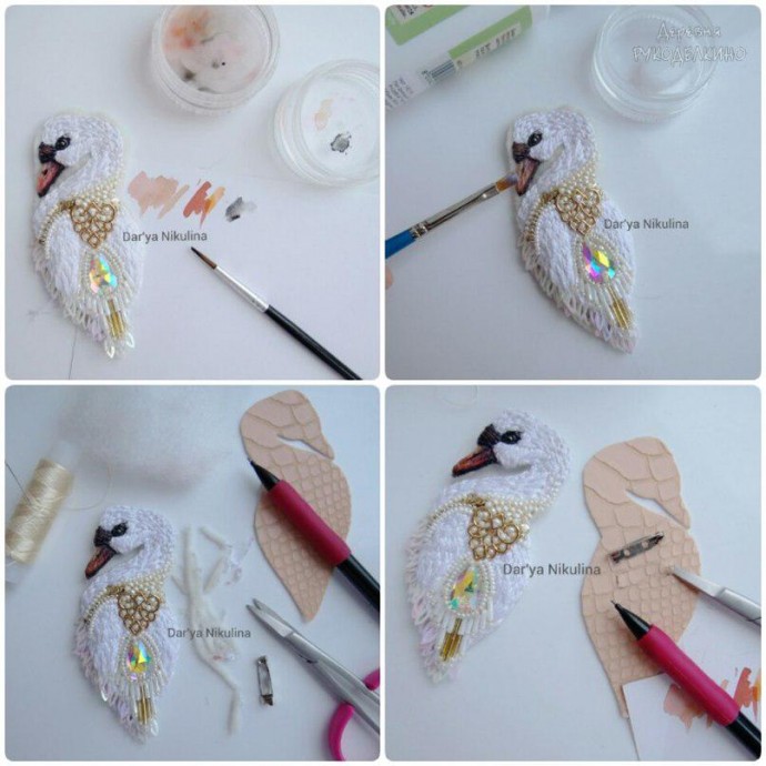 Шикарная брошка "Лебедь" своими руками