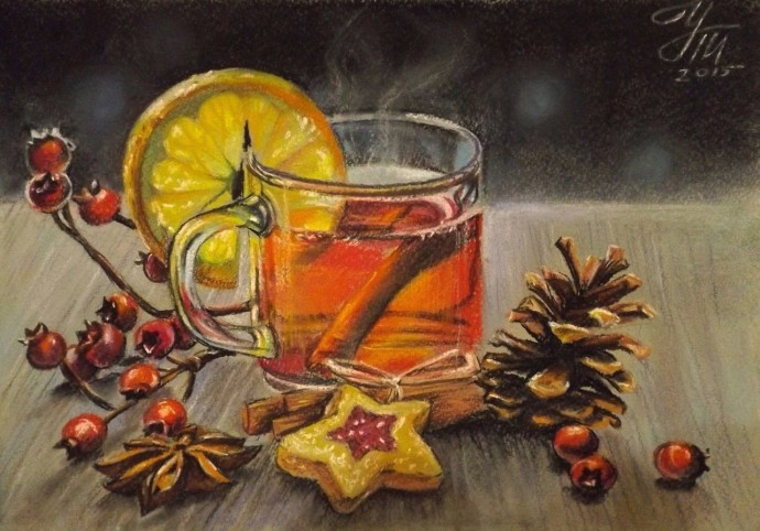 ​Уроки рисования: чай с лимоном и специями