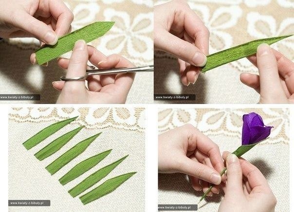 Букетик крокусов из гофрированной бумаги