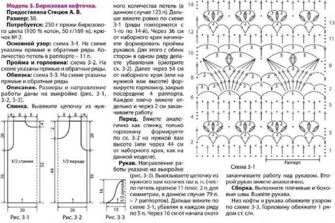 ​Ажурная бирюзовая кофточка