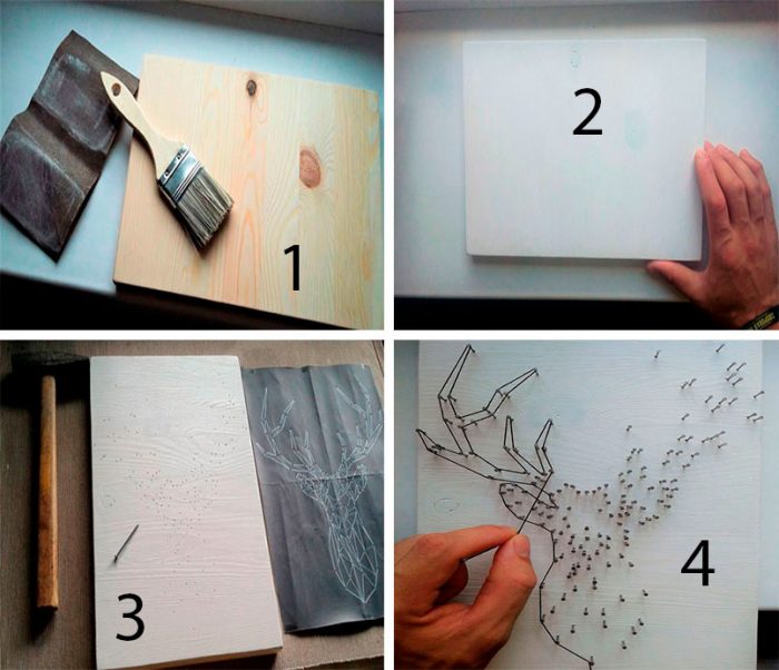 Стринг-арт картина из гвоздей и ниток: олень