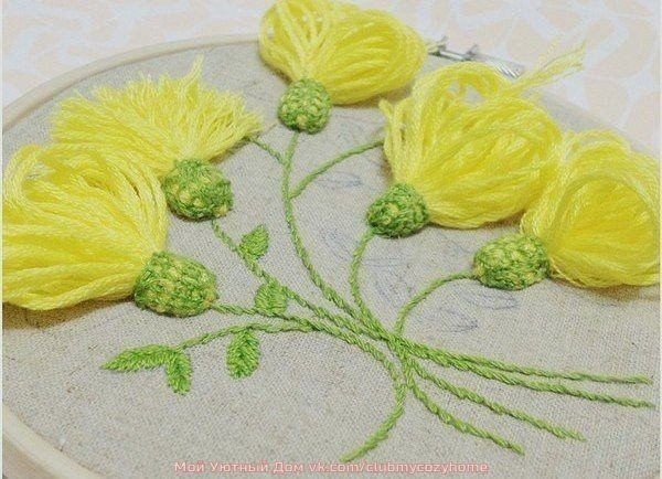 Вышивка объемных одуванчиков