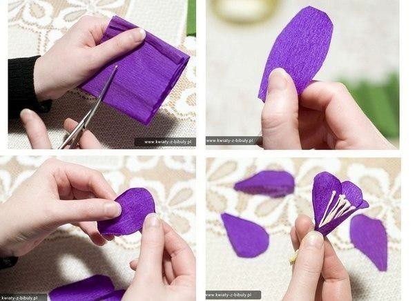 Букетик крокусов из гофрированной бумаги