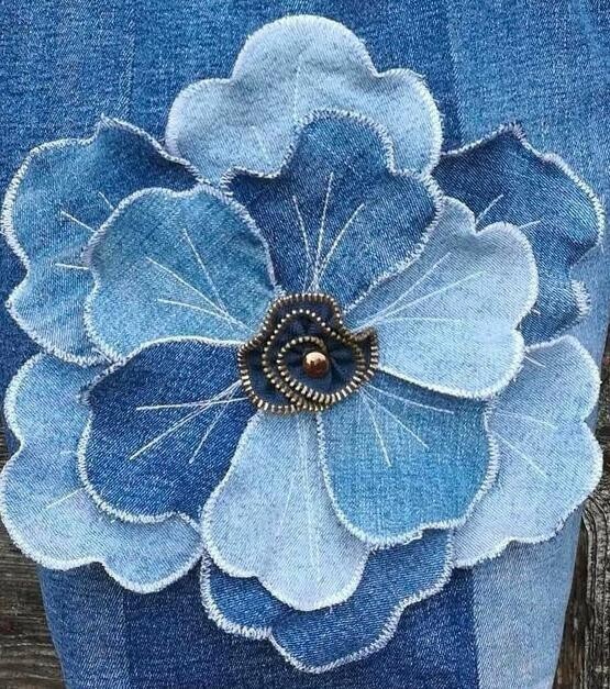 Цветы из джинсовой ткани