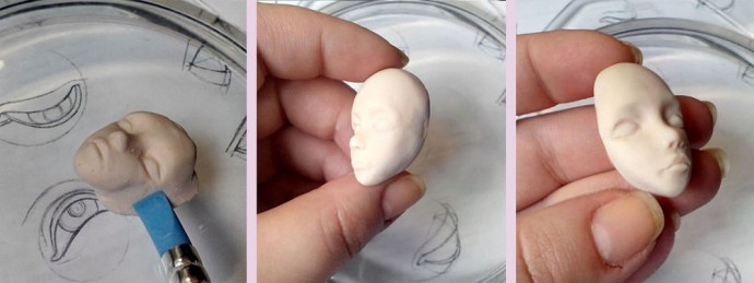 Миниатюрное личико для интерьерной куклы