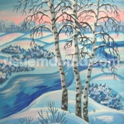 ​Рисуем розово-голубой пейзаж с берёзами