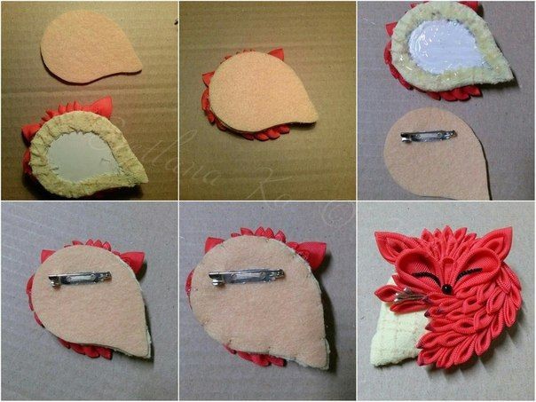 Брошь в виде лисички из лент