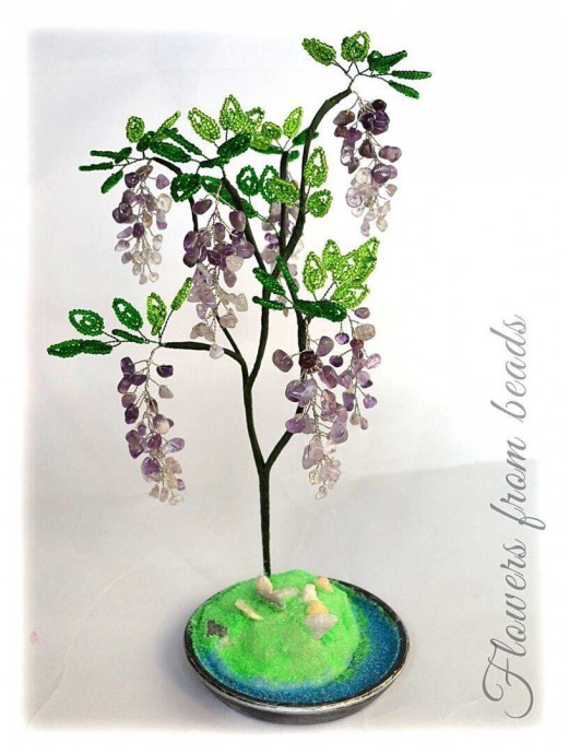 Бонсай из бисера и полудрагоценных камней