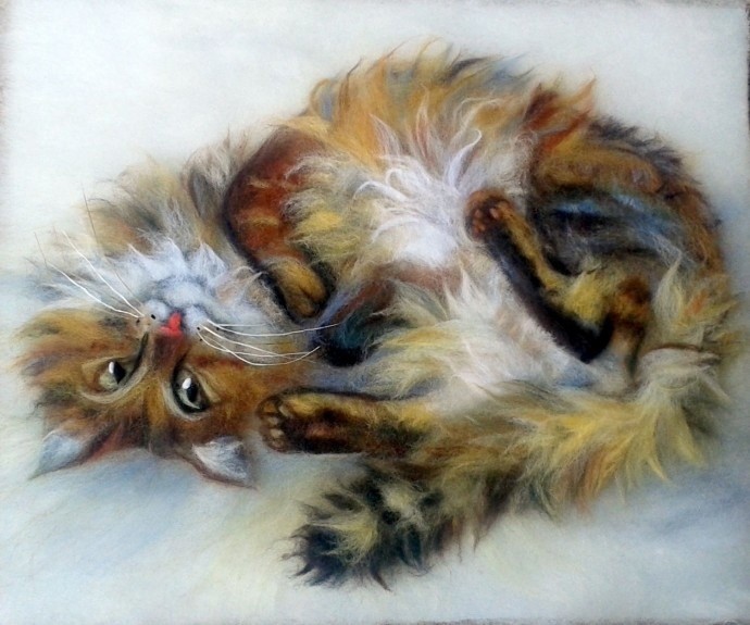 Прелестные картины с котиками из шерсти Прелестные картины с котиками из шерсти