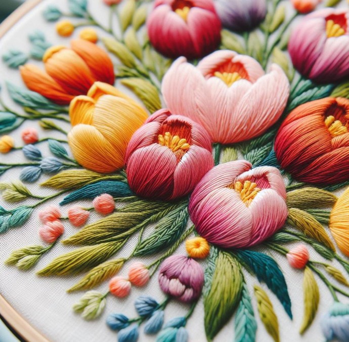 Объемная вышивка с тюльпанами: восхитительная идея для творчества