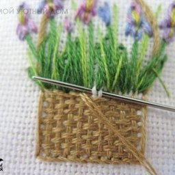 Как вышить корзинку с ирисами