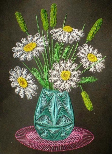 Картина из ниток и красок