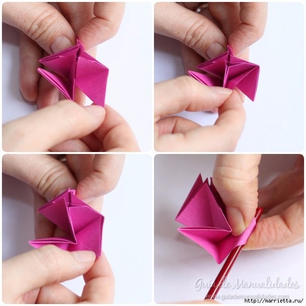 Нежные бумажные розочки в технике оригами