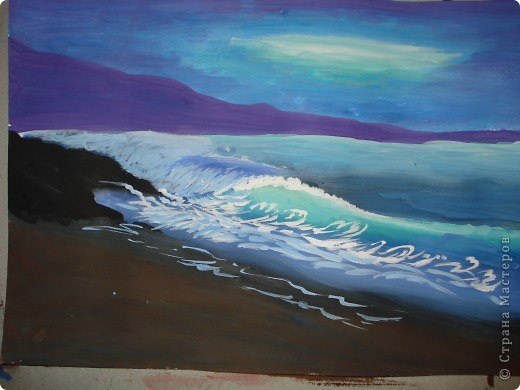 Рисуем ночной прибой гуашью