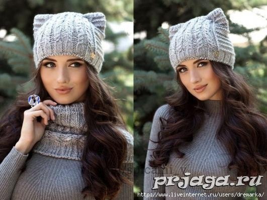 Шапочка "Кошка" спицами