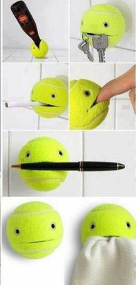 Функциональный держатель из ненужного теннисного мячика Функциональный держатель из ненужного теннисного мячика