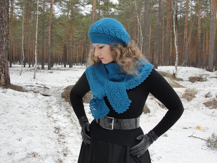 Красивый узор с листьями для шали и берета