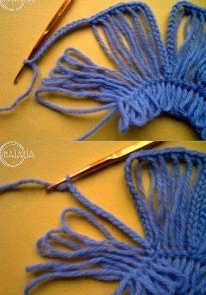 Вязание на вилке цветов для обвязки шали