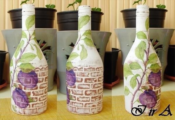Имитация кирпичной кладки на бутылках