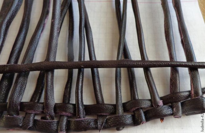 Картина "Корзина клубники из натуральной кожи