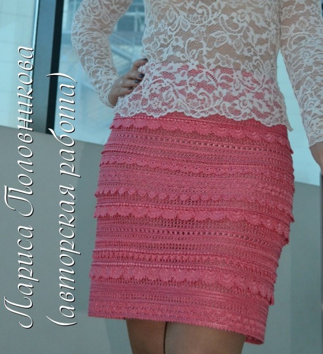 ​Розовая юбка крючком