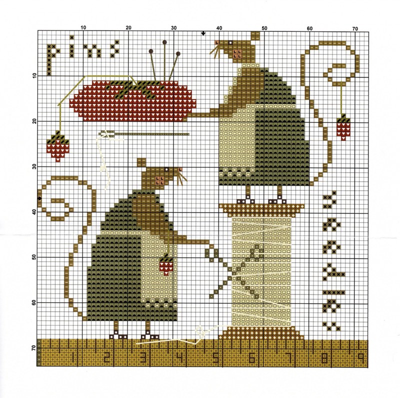 Забавная вышивка с мышатами в пастельных тонах