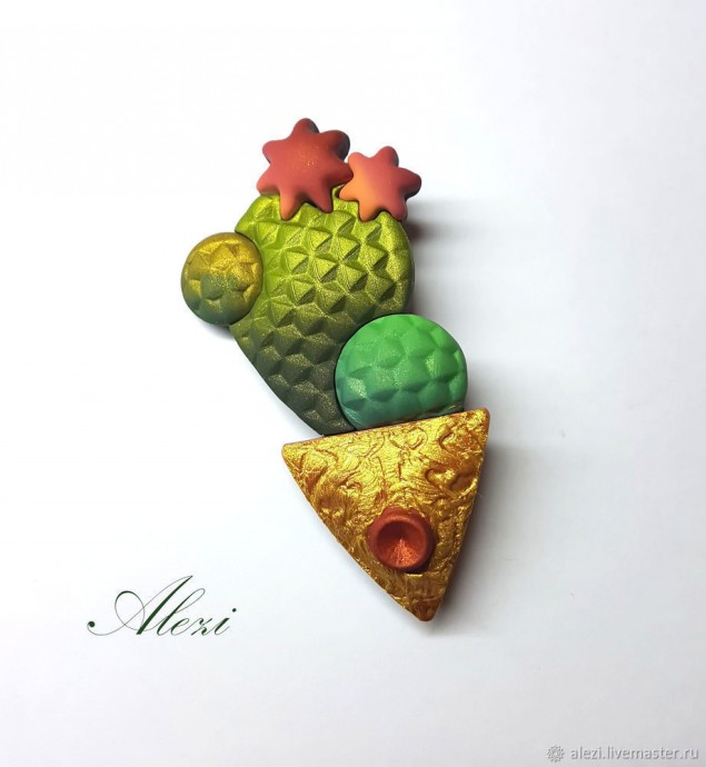 Брошь "Кактус" из полимерной глины