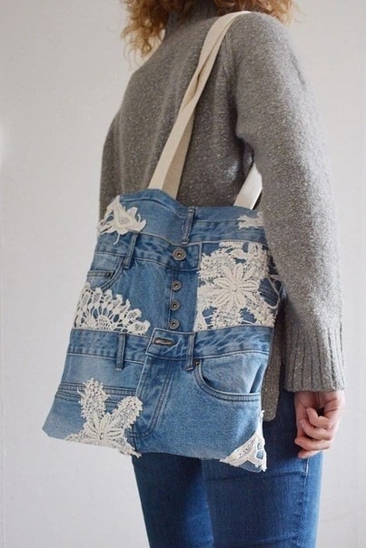 Оригинальные джинсовые сумочки с кружевными деталями