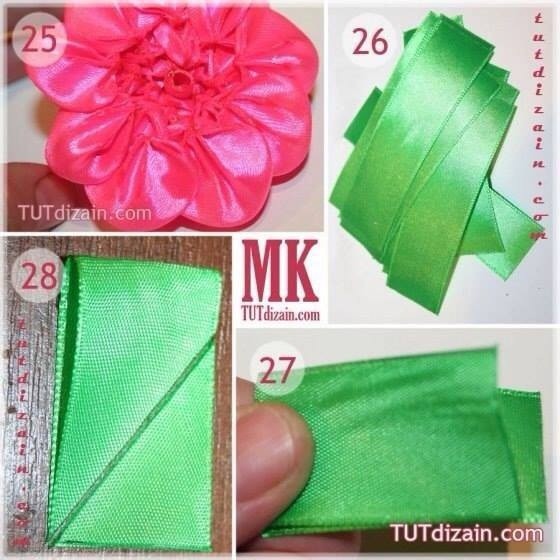 Роза канзаши из круглых лепестков