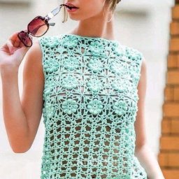 Бирюзовый ажурный топ