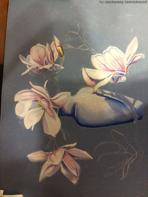 Рисование пастелью магнолии Рисование пастелью магнолии