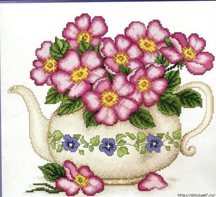 Чайник с цветами: вышивка крестиком