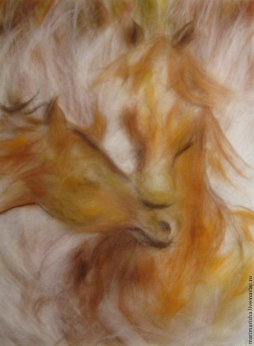 Картина шерстью "Влюбленные лошади" Картина шерстью "Влюбленные лошади"