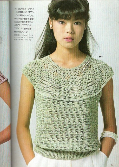 Летняя блуза с круглой вязаной кокеткой и не только