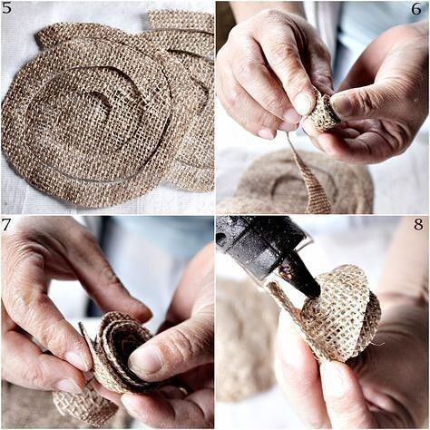 Миниатюрные цветочки из мешковины