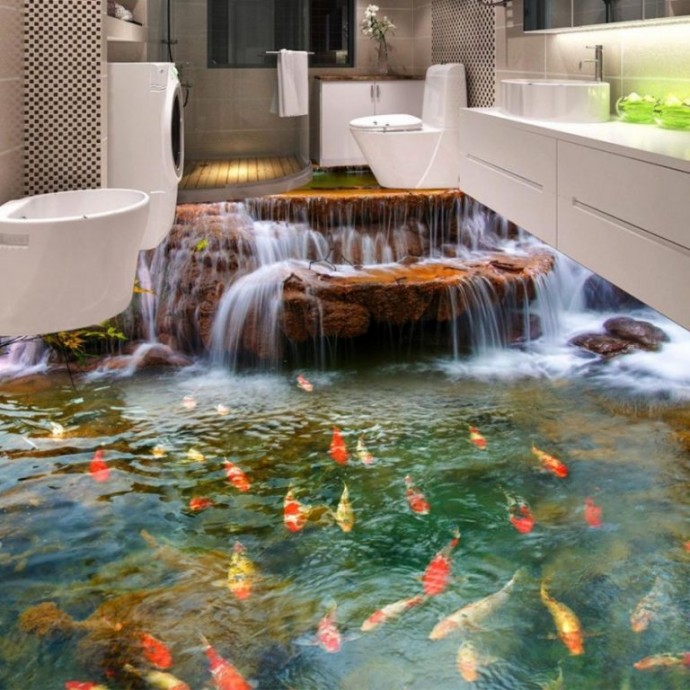 Реалистичный 3D пол в ванной Реалистичный 3D пол в ванной