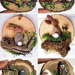 Соединение камушков со спилом дерева