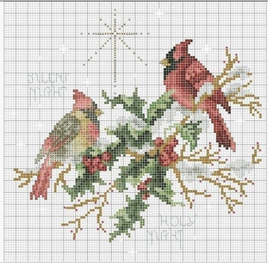 Зимние птицы: вышивка крестиком