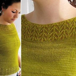 Нежный горчичный топик спицами