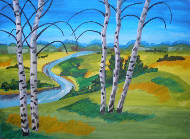 ​Рисуем гуашью летний пейзаж
