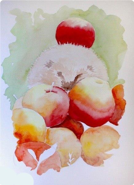 ​Рисуем ежонка с аппетитными яблочками