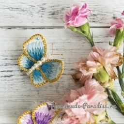 Брошь-бабочка, которая родилась из синергии вязания крючком и вышивки