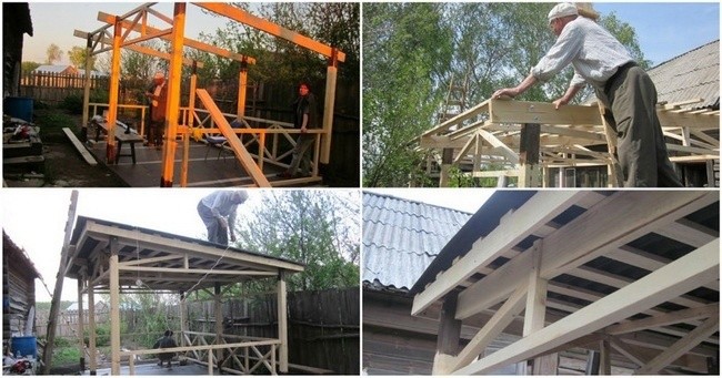 Строительство беседки с односкатной крышей на своей даче