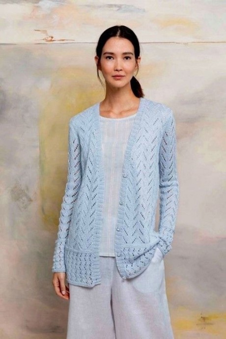 Небесно-голубой ажурный кардиган