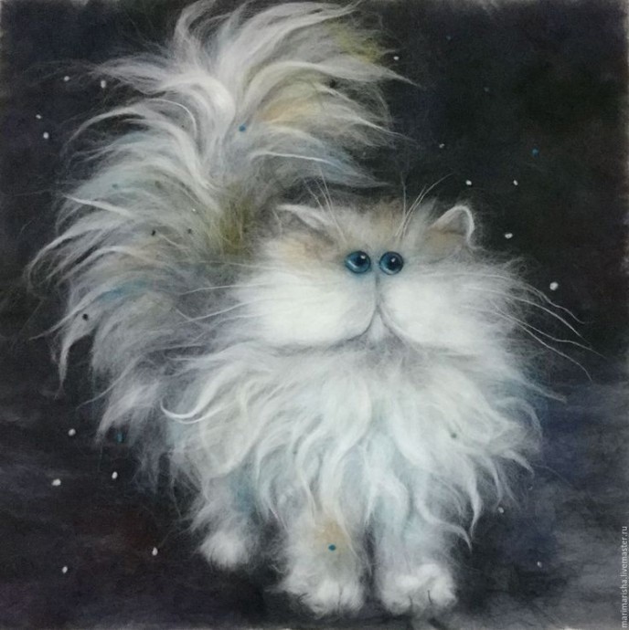 Прелестные картины с котиками из шерсти Прелестные картины с котиками из шерсти