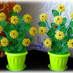 ​Мини-подсолнухи из бисера