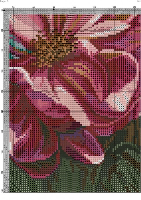 ​Вышивка крестом: яркий цветок на пестром фоне