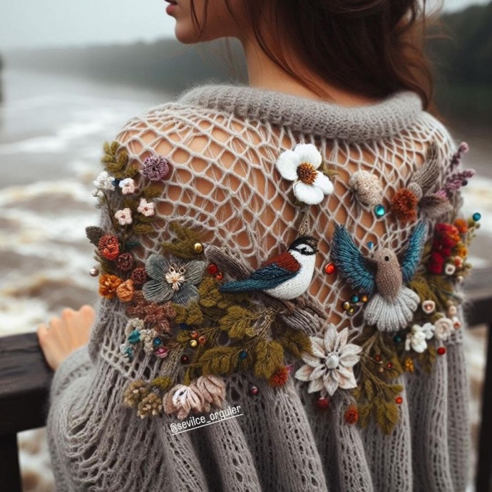 ​Идея объемного украшения шали