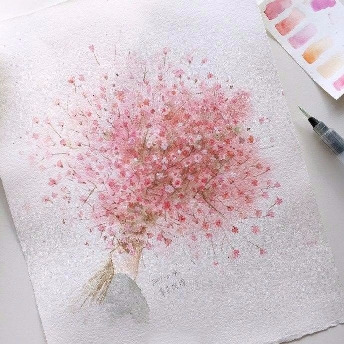 Нежный букет цветов акварелью