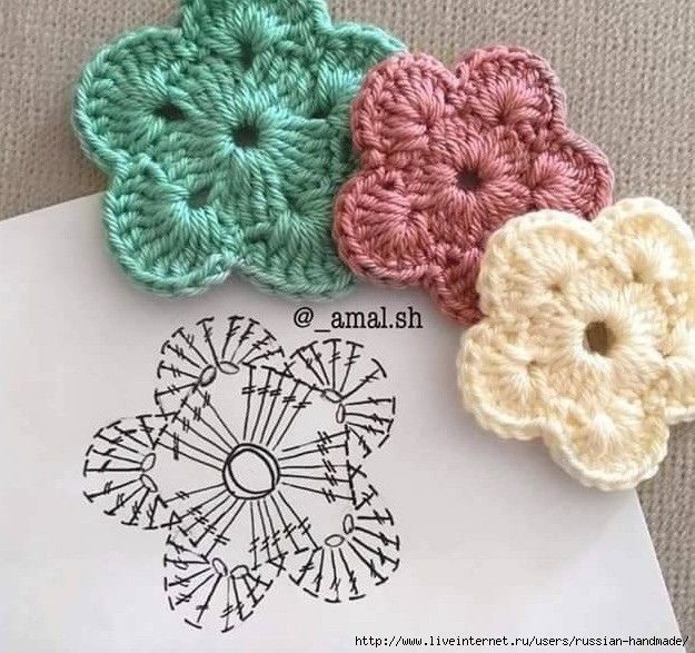 Схемы вязания простых цветочков
